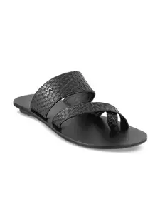 Mochi Men Black Textured Sandals
