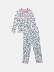 mackly Girls Floral Printed Pure Cotton Night Suit