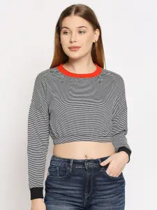 Disrupt Striped Drop-Shoulder Sleeves Cotton Crop T-shirt