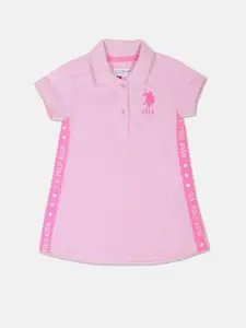 U.S. Polo Assn. Kids Girls Printed Shirt Collar Cotton A-Line Dress