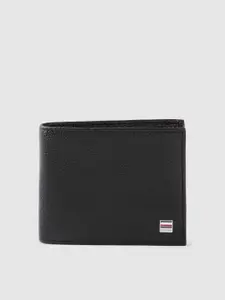 Tommy Hilfiger Men Textured Applique Leather Two Fold Wallet