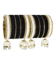 NMII 32 Pieces Cubic Zirconia & Pearls-Studded Velvet Bangle Set