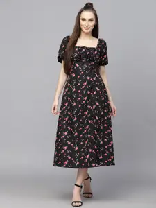 aayu Floral Printed Gathered Fit & Flare Midi Dress