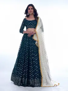 Fusionic Embellished Thread Work Semi-Stitched Lehenga & Unstitched Blouse With Dupatta