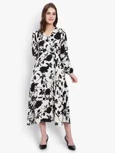 DRIRO Floral Printed V-Neck Midi Wrap Dress