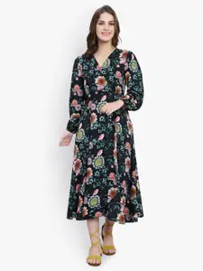 DRIRO Floral Chiffon Midi Dress
