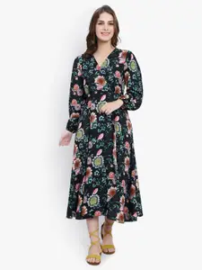 DRIRO Floral Chiffon Midi Dress