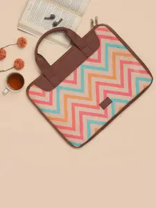 ZOUK Women Brown & Peach-Coloured Printed Jute Laptop Sleeve