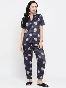 Smarty Pants Women Conversational Printed Satin Night Suit