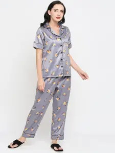 Smarty Pants Women Graphic Printed Satin Night Suit