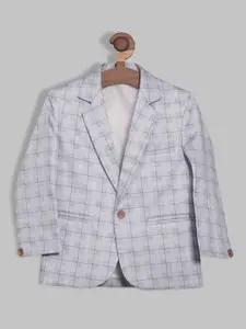 RIKIDOOS Boys Checks Tailored-Fit Single-Breasted Cotton Blazer
