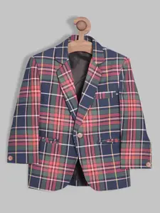 RIKIDOOS Boys Checked Cotton Smart-Fit Single-Breasted Blazer