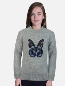 Gini and Jony Girls Embroidered Woolen Pullover