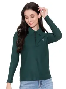 DIAZ Women Polo Collar Drop-Shoulder Sleeves T-shirt