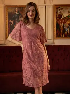 Athena Floral Self Design Lace A-Line Dress