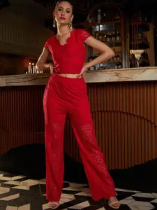 Athena Women Self-Design Top & Trouser Co-Ord Set