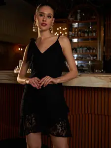 Athena Self Design Shoulder Straps Lace A-Line Dress