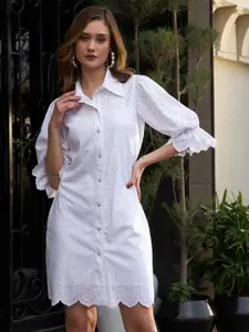 Athena Shirt Collar Bell sleeves Schiffli Shirt Dress