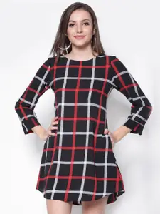 Sera Black Checked A-Line Mini Dress