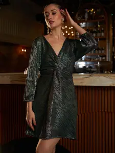 Athena Embellished Puff Sleeves Sheath Wrap Dress