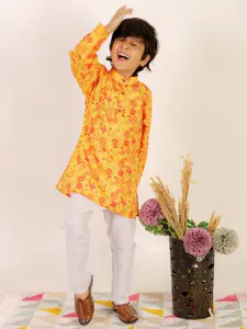 Superminis Boys Floral Printed Pure Cotton Kurta with Pyjamas