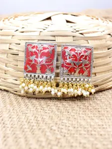 VAGHBHATT Silver Plated Square Studs Earrings