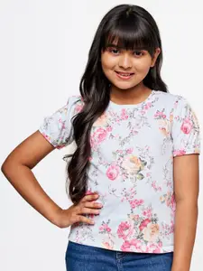 AND Girls Floral Printed Puff Sleeves Regular Top