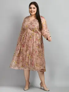 PrettyPlus by Desinoor.com Plus Size Floral Printed A-Line Midi Dress