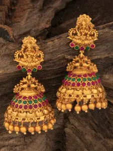 Alamod Gold-Plated Stone Studded Classic Temple Jhumkas Earrings