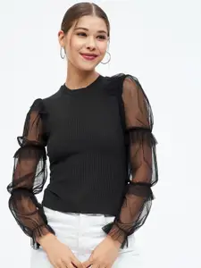 Harpa Round Neck Long Puffed Sleeves Top