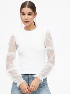 Harpa Round Neck Cuffed Sleeves Top