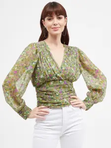 Harpa Floral Print Pleated Top