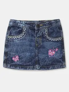 V-Mart Infant Girls Embroidered Washed Cotton A-Line Skirt