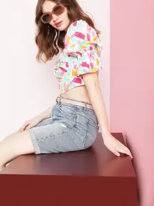 Vero Moda Abstract Print Ruched Crop Top