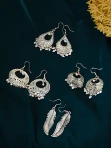 Zaveri Pearls Set of 4 Oxidised Silver-Plated Earrings