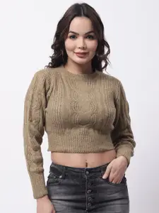 NoBarr Women Cable Knit Acrylic Crop Pullover Sweater