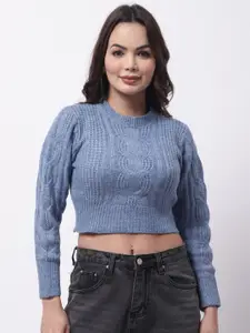 NoBarr Women Cable Knits Crop Pullover Acrylic Sweater