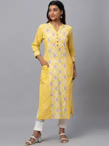 Globus Women Mandarin Collar Floral Printed Cotton Kurta