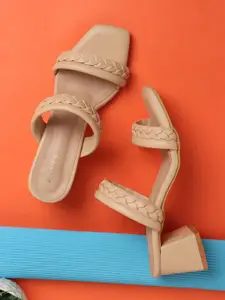 ICONICS Woven Design Open Toe Block Heels