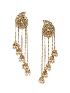 Zaveri Pearls Gold-Plated Stone-Studded Beaded Drop Earrings