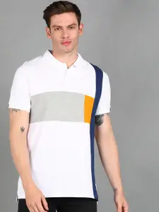 Urbano Fashion Men Colourblocked Polo Collar Slim Fit Cotton T-shirt
