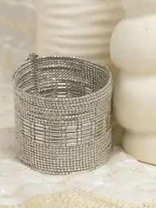 Moedbuille Women Silver-Plated Oxidised Cuff Bracelet
