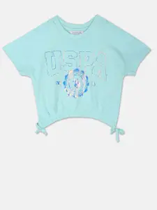 U.S. Polo Assn. Kids Girls Typography Printed Cotton T-shirt