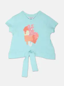 U.S. Polo Assn. Kids Girls Typography Printed Emblished Pure Cotton T-shirt