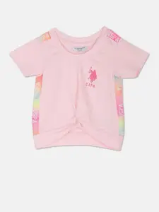 U.S. Polo Assn. Kids Girls Typography Printed Pure Cotton T-Shirt