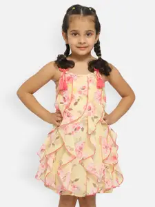 Nauti Nati Girls Floral Shoulder Stripes Georgette A-Line Dress