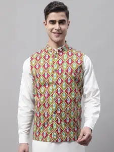 Jompers Men Printed Mandarin Collar Nehru Jackets
