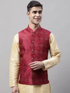 Jompers Men Woven Design Mandarin Collar Nehru Jackets