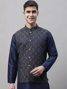 Jompers Men Woven Design Mandarin Collar Nehru Jacket