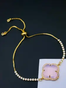ZIVOM Women 18K Gold-Plated Brass Cubic Zirconia Adjustable Slider Charm Bracelet